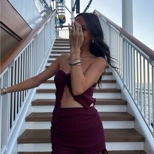 Burgundy Strapless Two-Piece Set